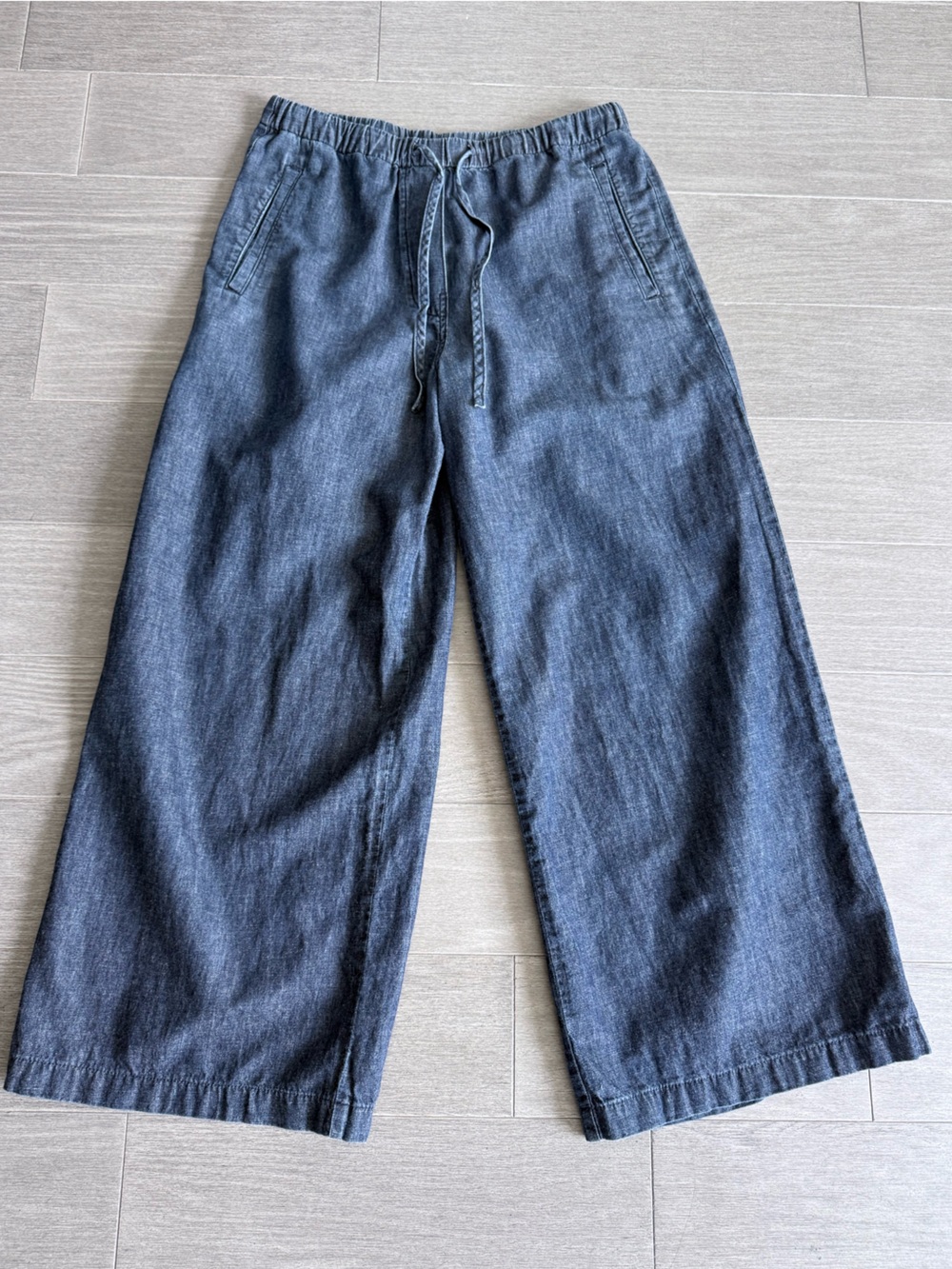 COS DENIM WIDE LEG DRAWSTRING PANTS 6 indigo LINEN BLEND MINIMALIST Casual - Picture 10 of 16